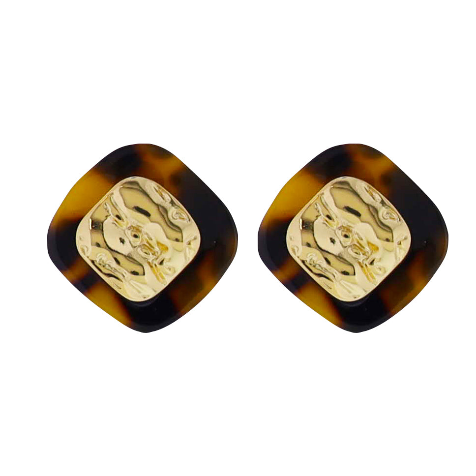 Tortoise Square Earring with Gold Wavy Square Center