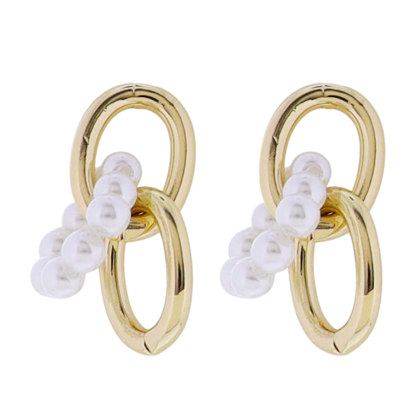 Gold Ovals Earring with Pearl Oval