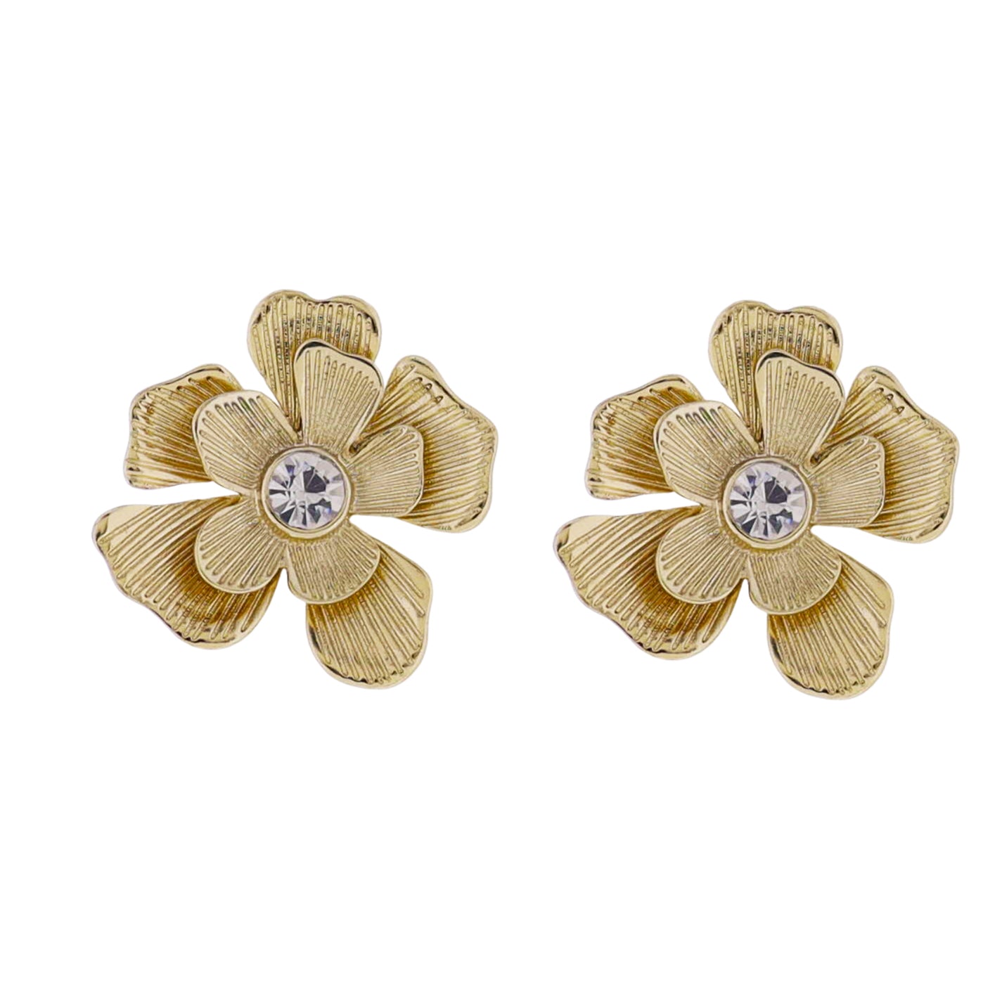 Gold Flower Earring with Clear Crystal