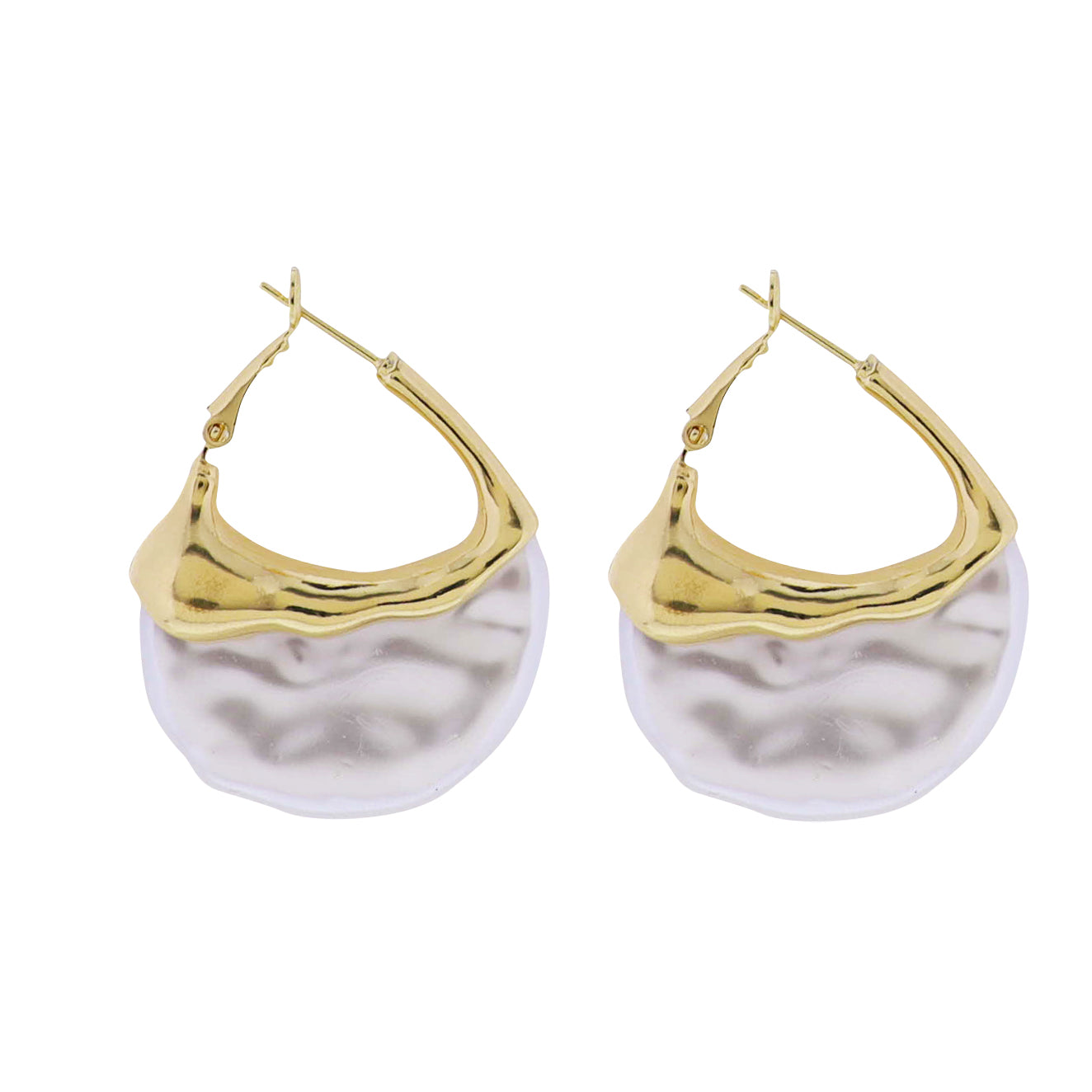 Gold Earring with Pearl Half Circle