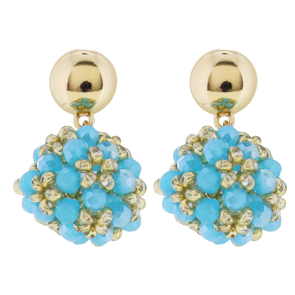 Gold Circle Post Earring with Blue Beaded Sphere