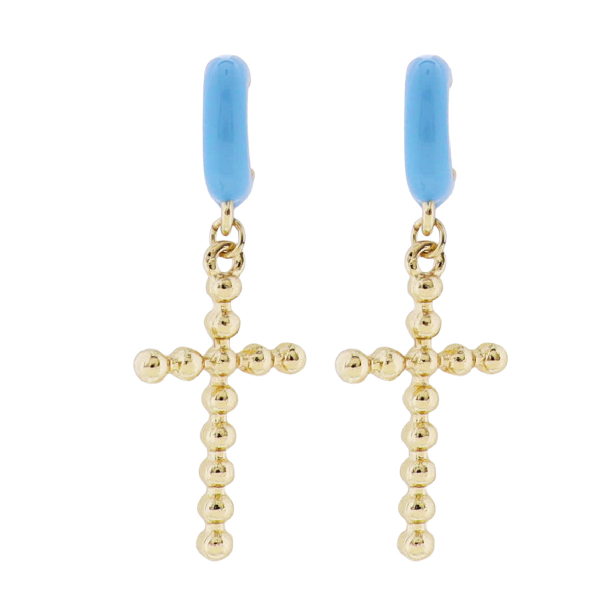 Baby Blue Huggie Earring with Gold Ball Cross