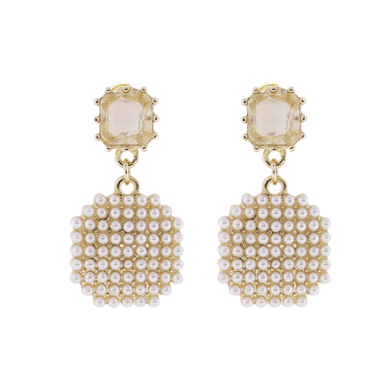 Clear Square Post Earring with Peaerl Studded Square