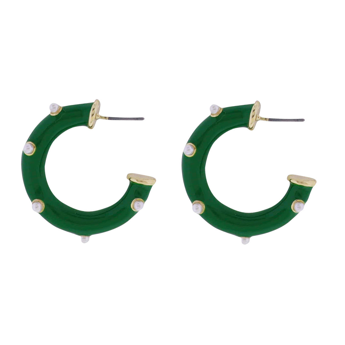 Green Hoop Earring with Pearl Accents