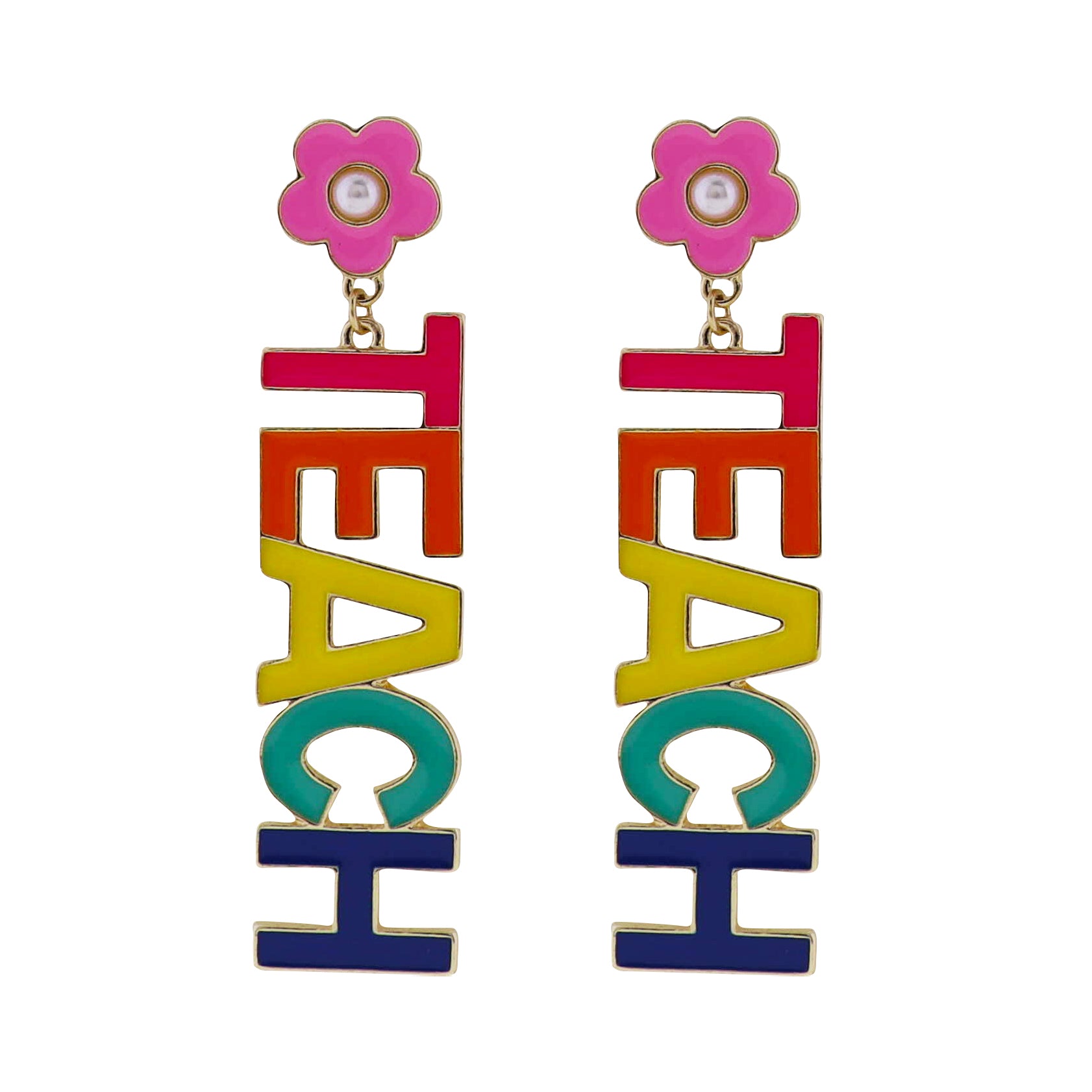 Pink Flower Post, Multi "Teach" Earring