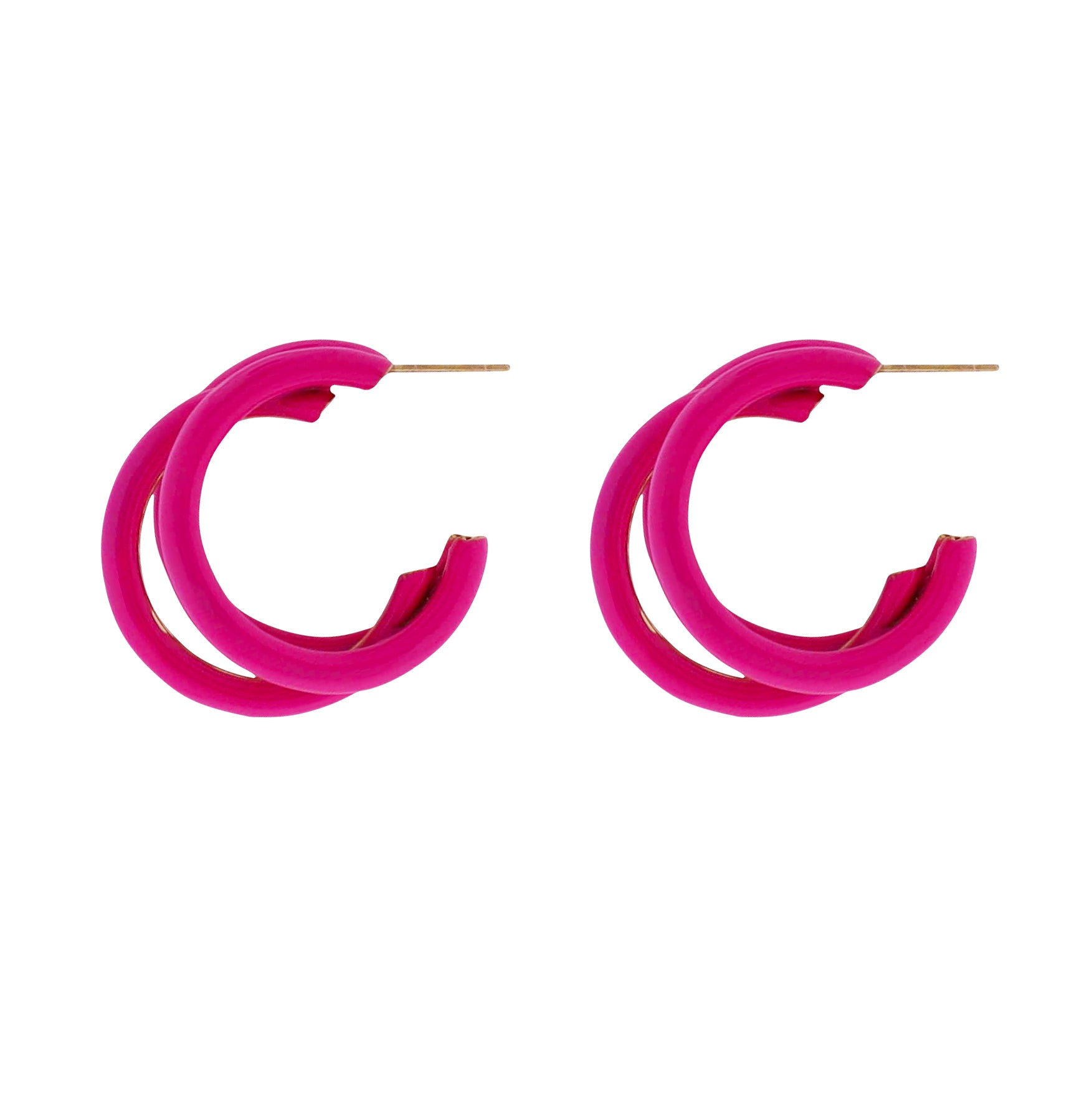 Hot Pink Enamel Tubes Hoop Earring
