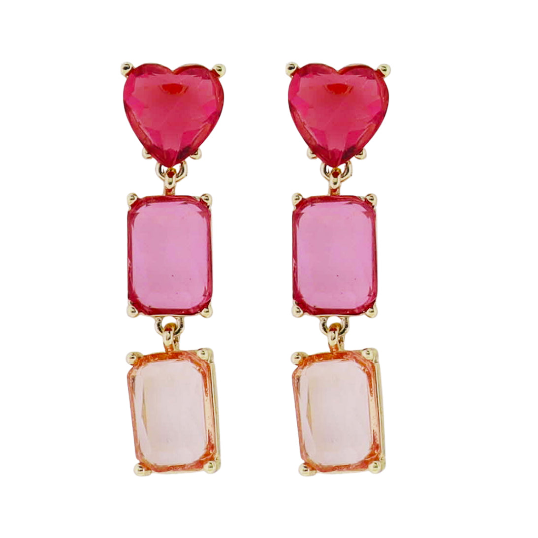 Multi Pink Crystal Heart & Rectangle Drops Earring