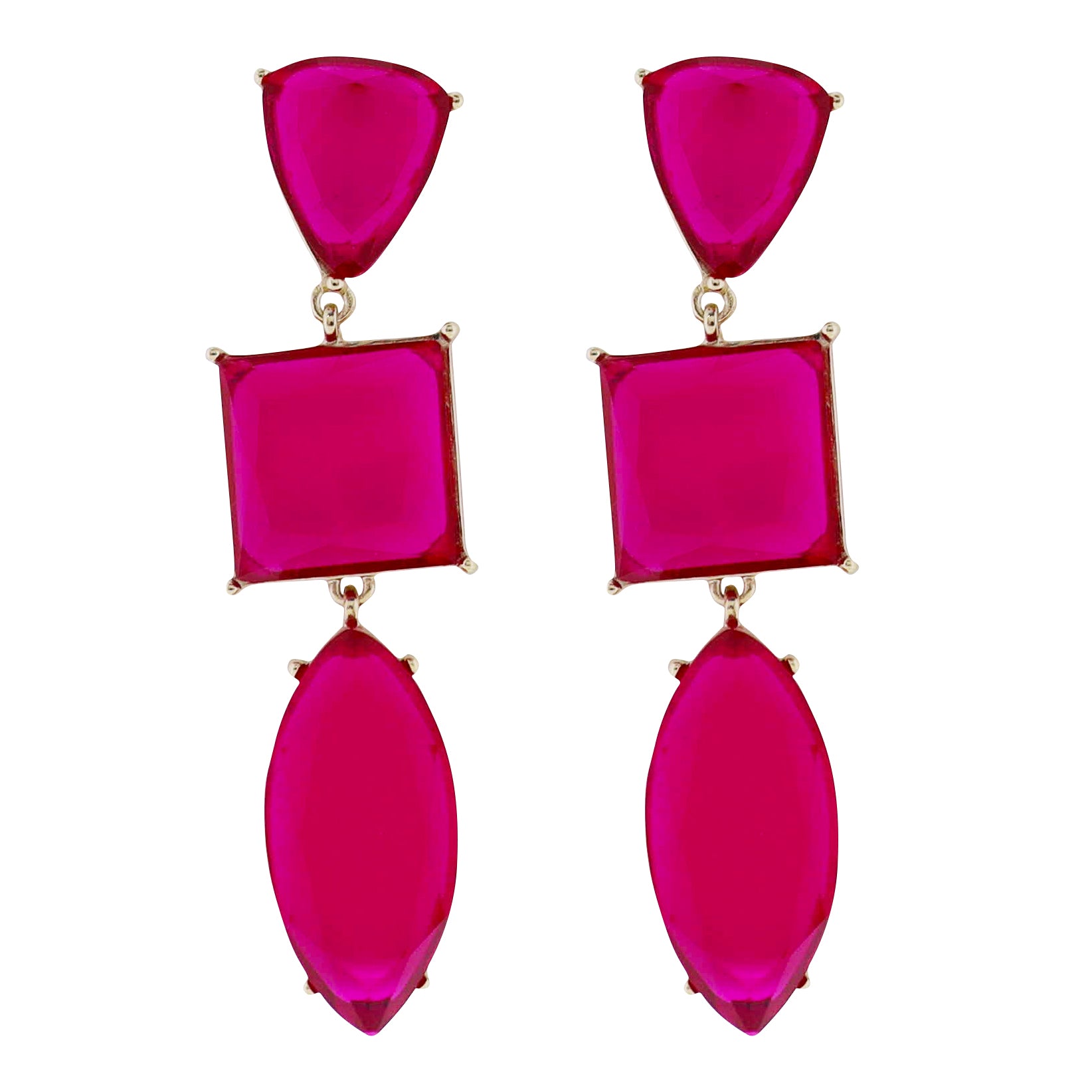 Hot Pink Large Crystal Shapes Drop Earring