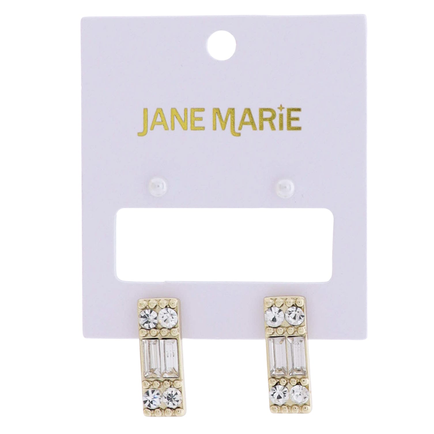 Gold Pearl, Clear Crystal Rectangle Set of 2 Earring