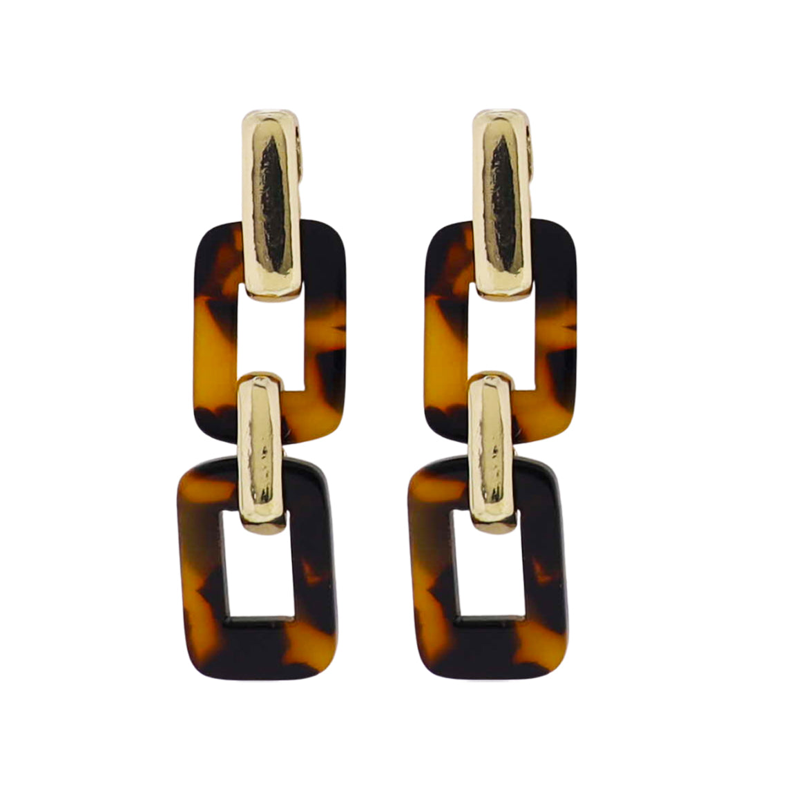18k Gold Plated Gold Link, Tortoise Rectangle, Gold Link, Toirtoise Rectangle Earring