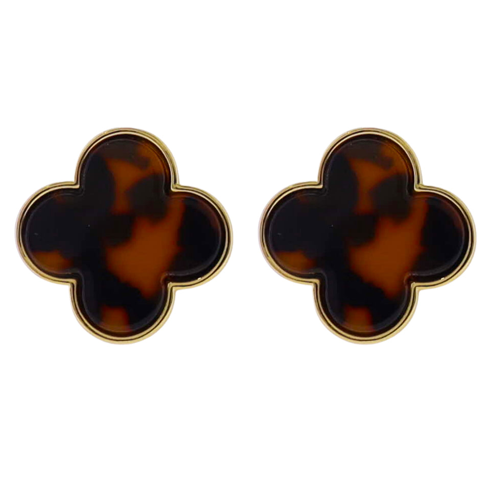 18k Gold Plated Tortoise Large Quatrefoil Earring