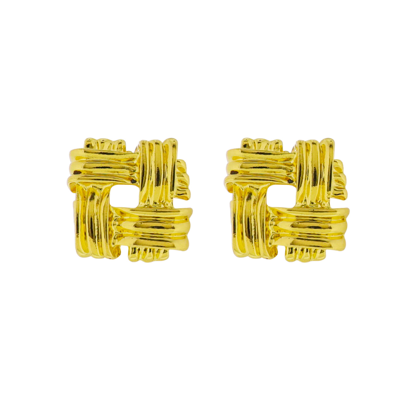 18k Gold Plated Gold Weaved Square Earring