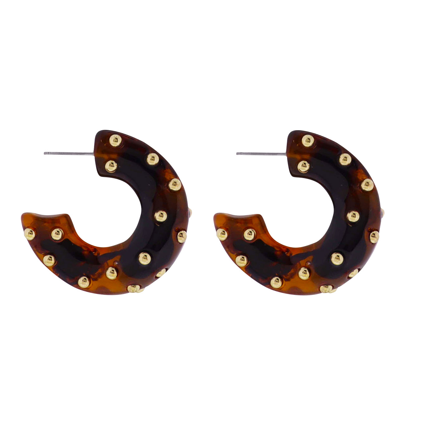 18k Gold Plated Tortoise Thick Hoop Earring with Gold Stud Accents