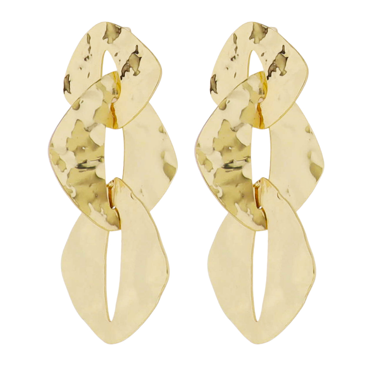 18k Gold Plated Gold Hammered Irregular Square Links Earring