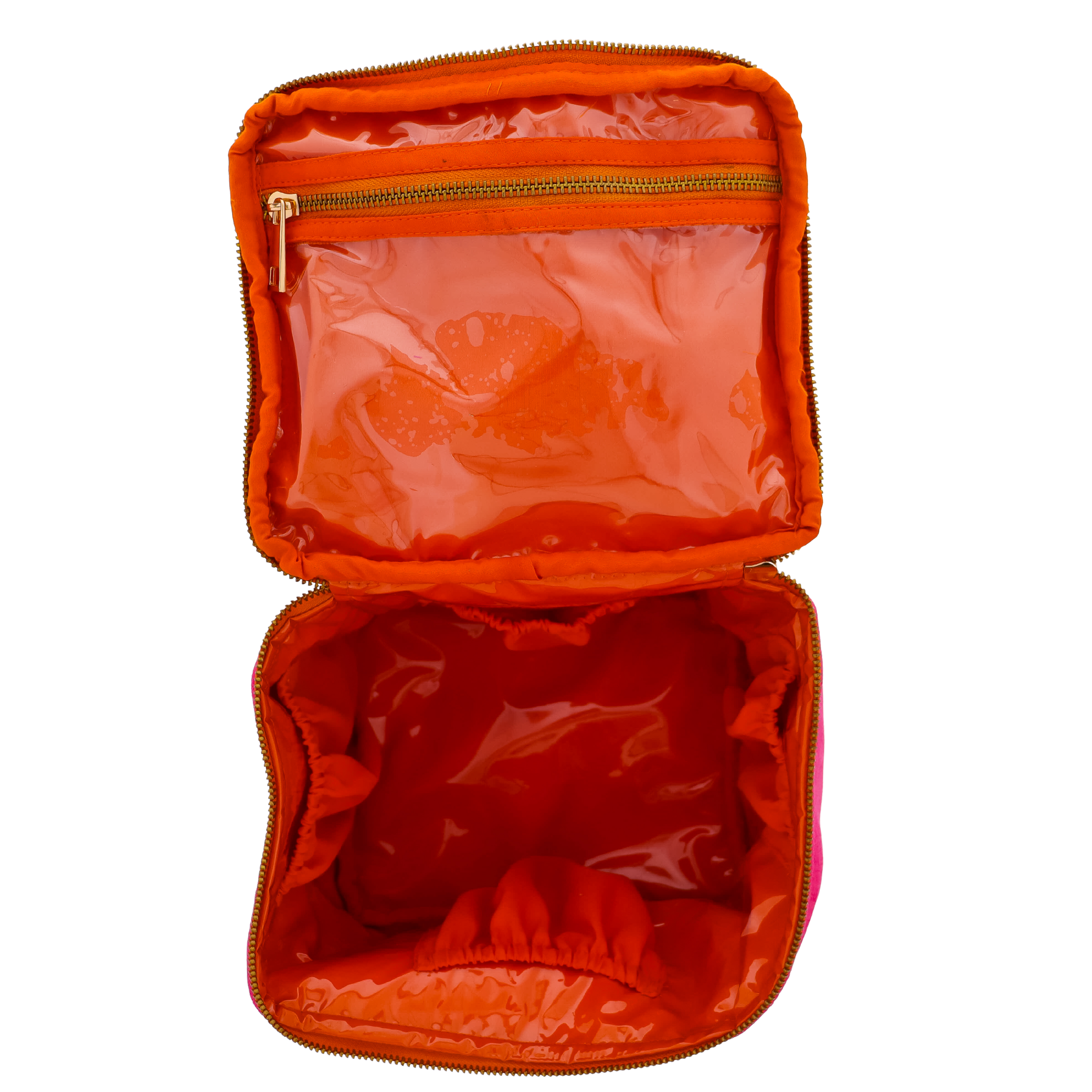 Hot Pink Cube Zipper Pouch - Viscose Velvet Travel Organizer