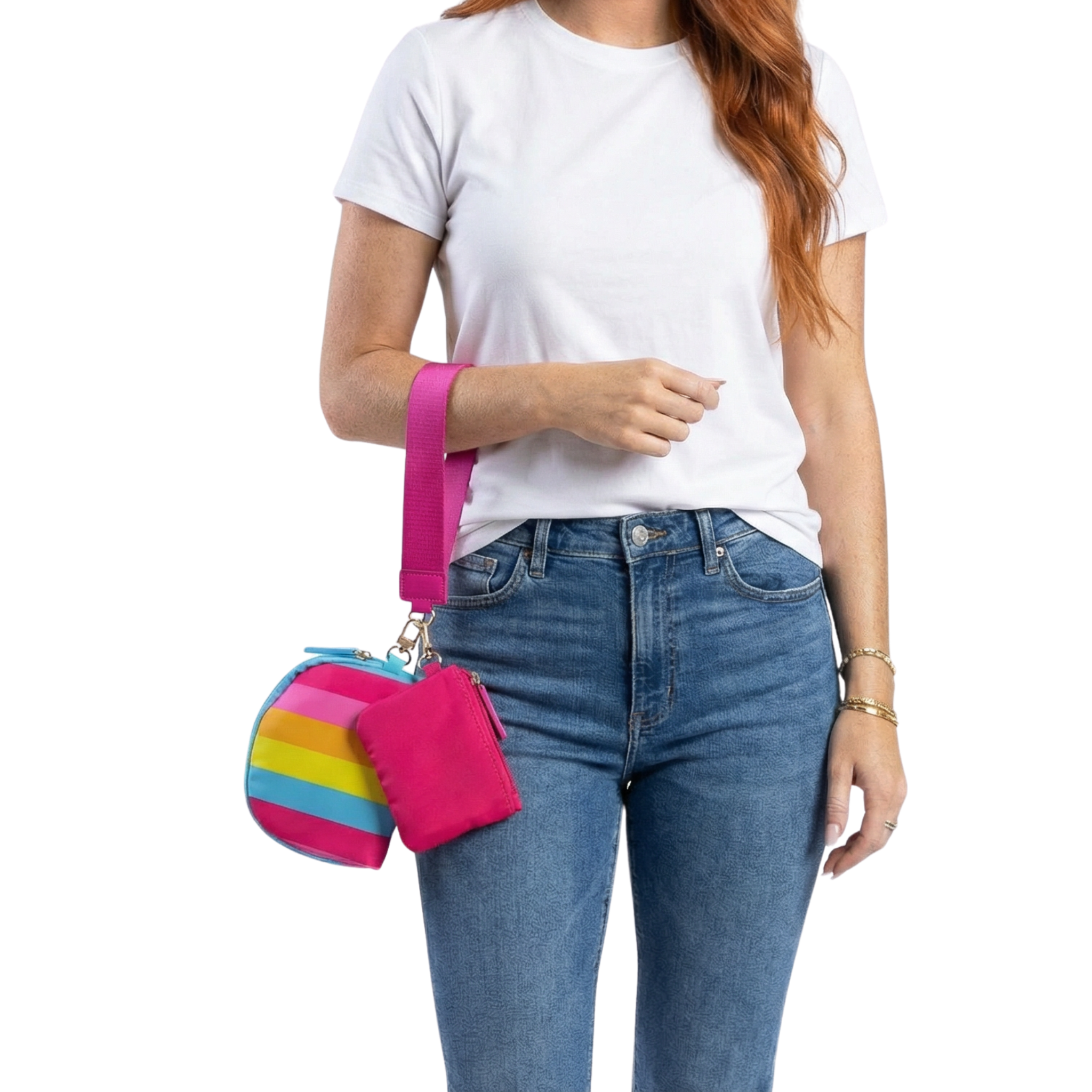 Sunset Stripes Wristlet - Stylish Compact Wallet with Detachable Strap