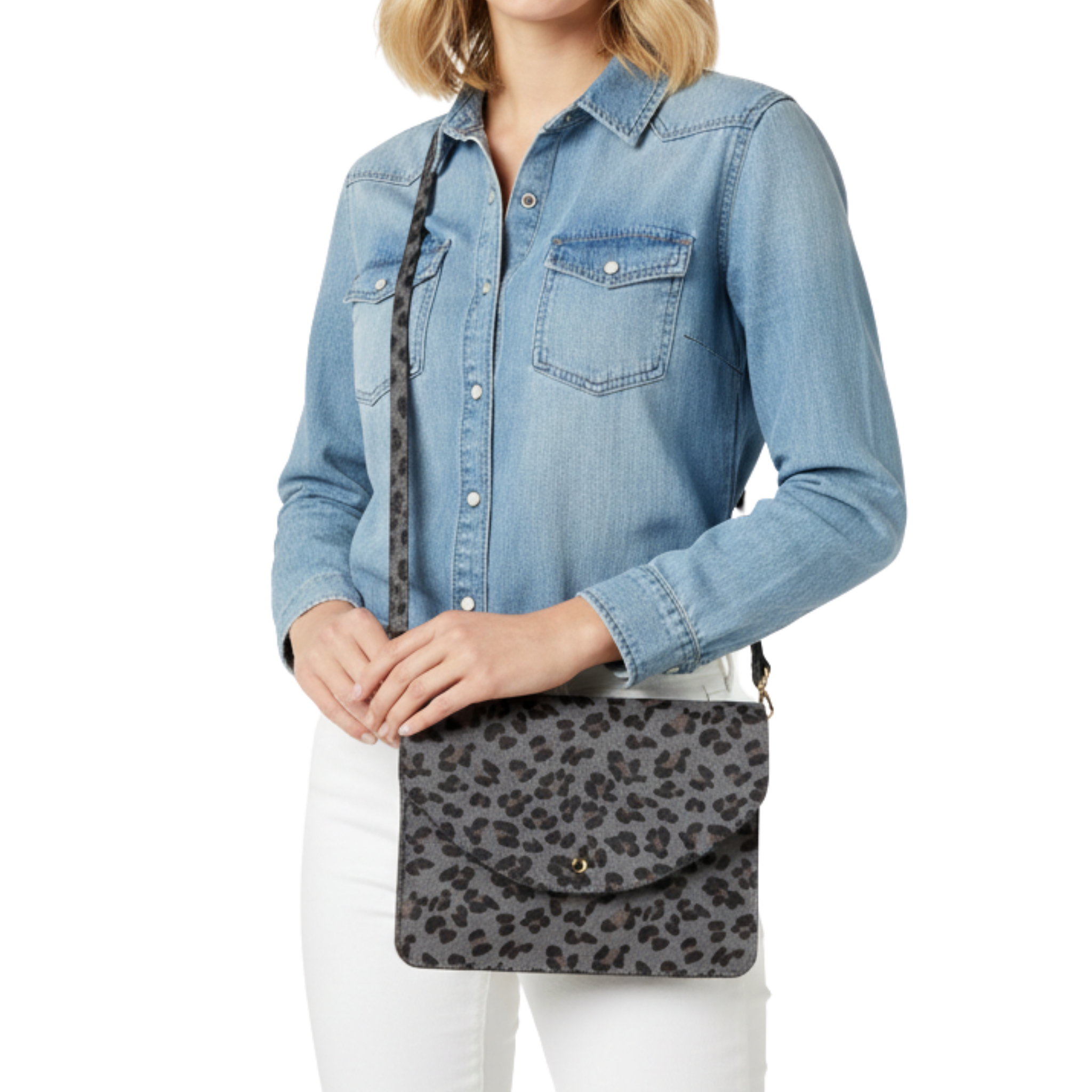 Dottie Messenger Bag - Grey Leopard Hairon Crossbody Purse