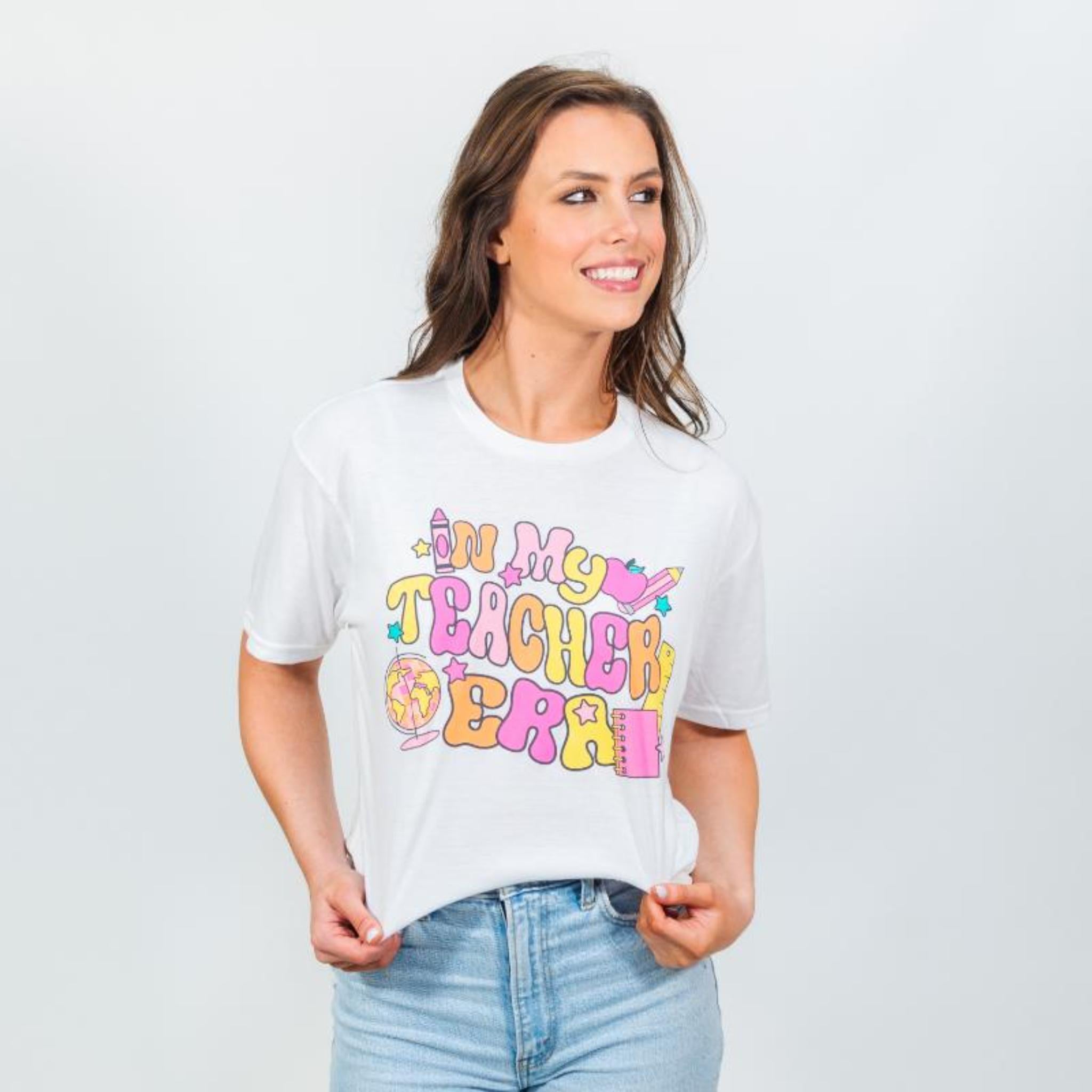 In My Teacher Era Crew Neck T-Shirt Assortment, No Display Package