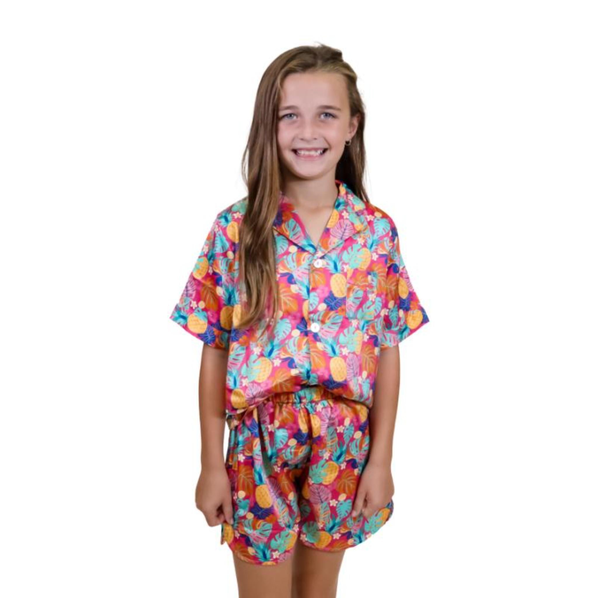 Kids Tropical Satin Pajama Short Set Assortment, No Display Package