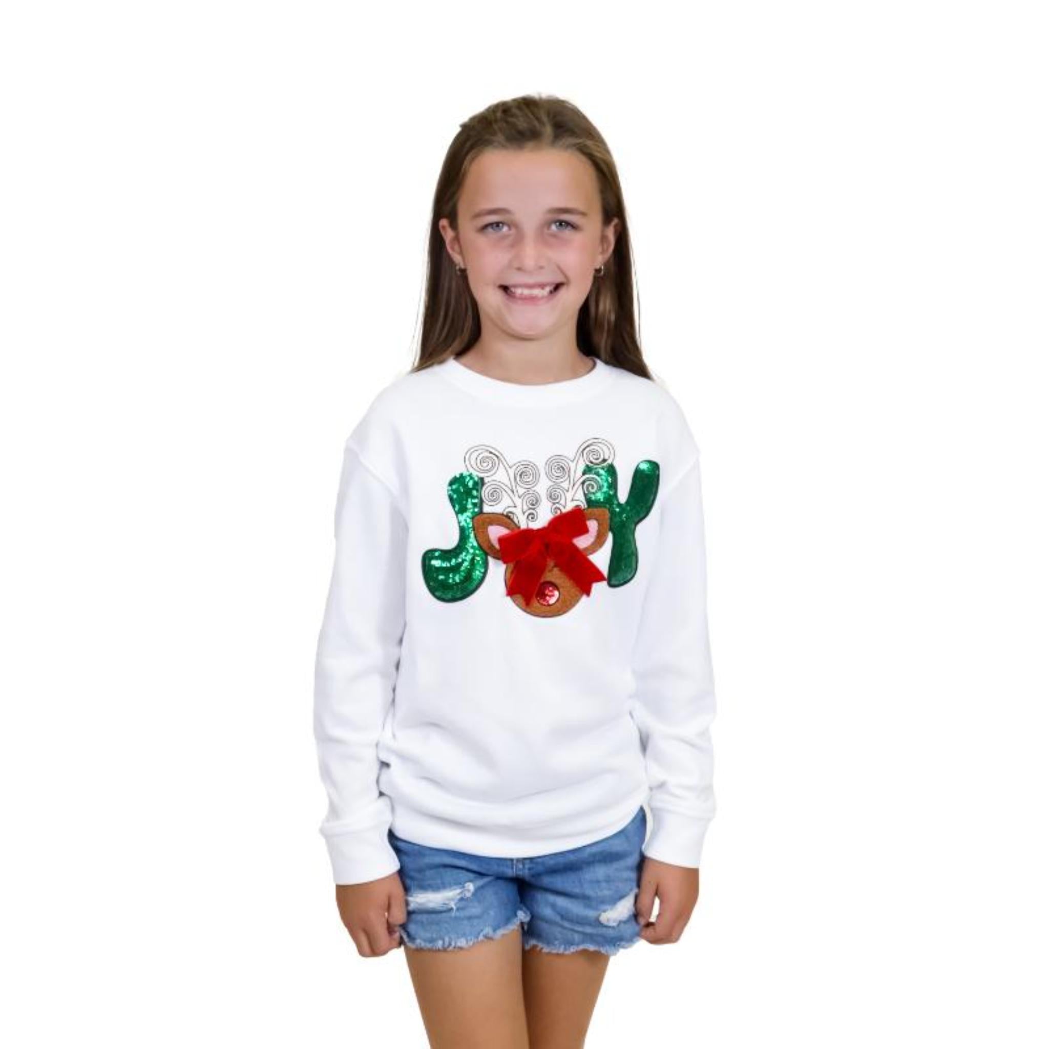 Kids Joy Reindeer White Crew Neck Sweatshirt Assortment, Display Plus Free Sweater