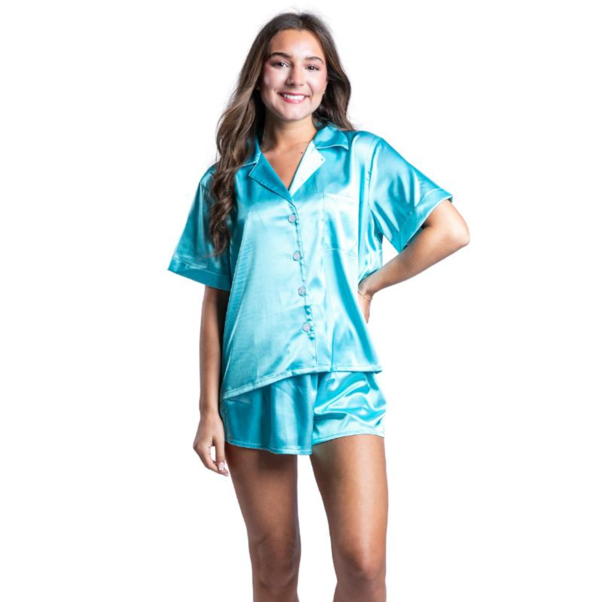 Celestial Blue Satin Pajama Short Set Assortment, No Display Package