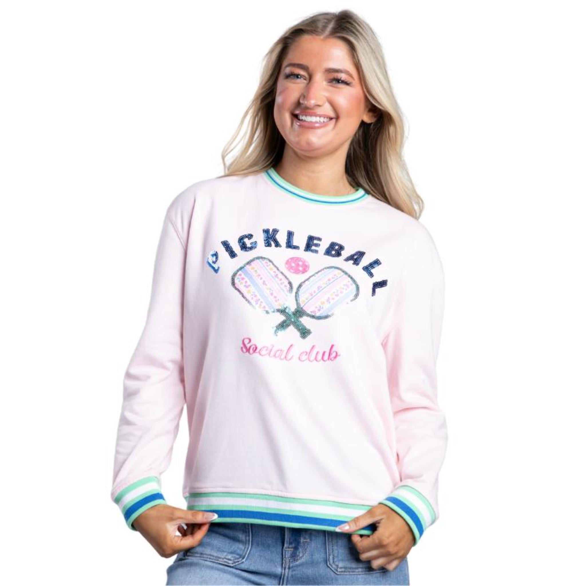 Pickleball Social Club Pink Crew Long Sleeve Sweatshirt Assortment, No Display Package