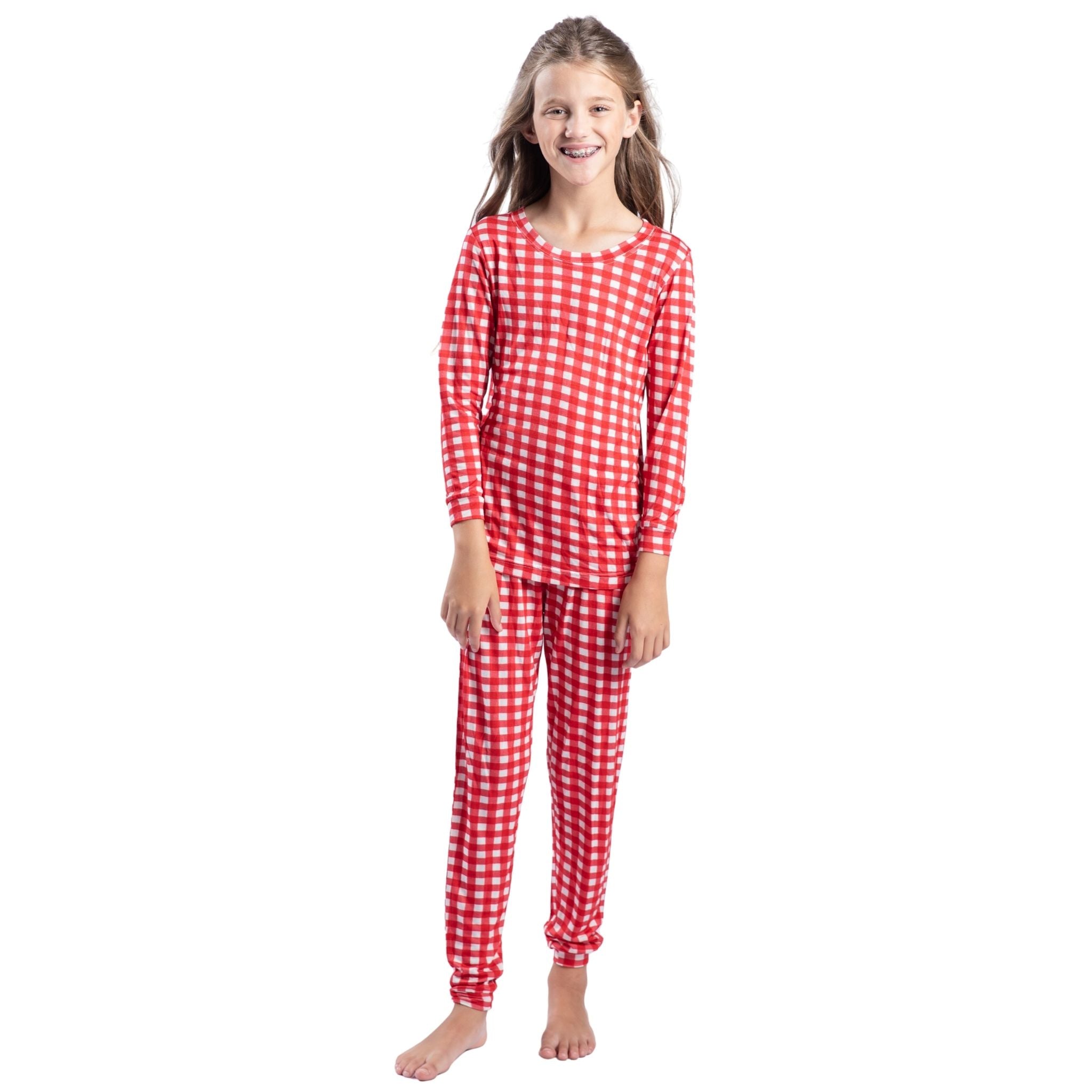 Kids Peppermint Gingham Bamboo Jogger Set Assortment, No Display Package