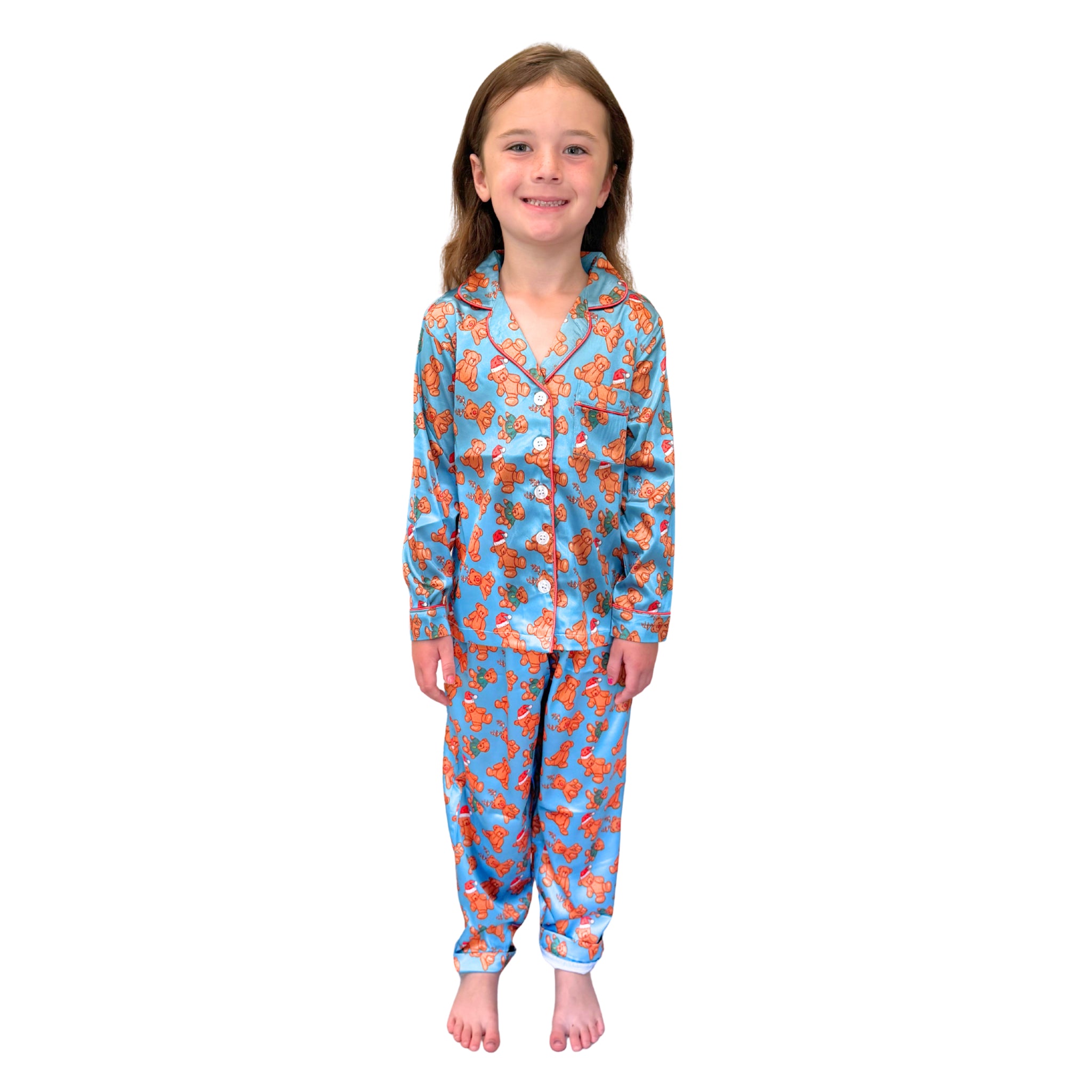 Kids Teddy's Christmas Cheer Satin Pajama Long Sleeve Set Assortment, No Display Package