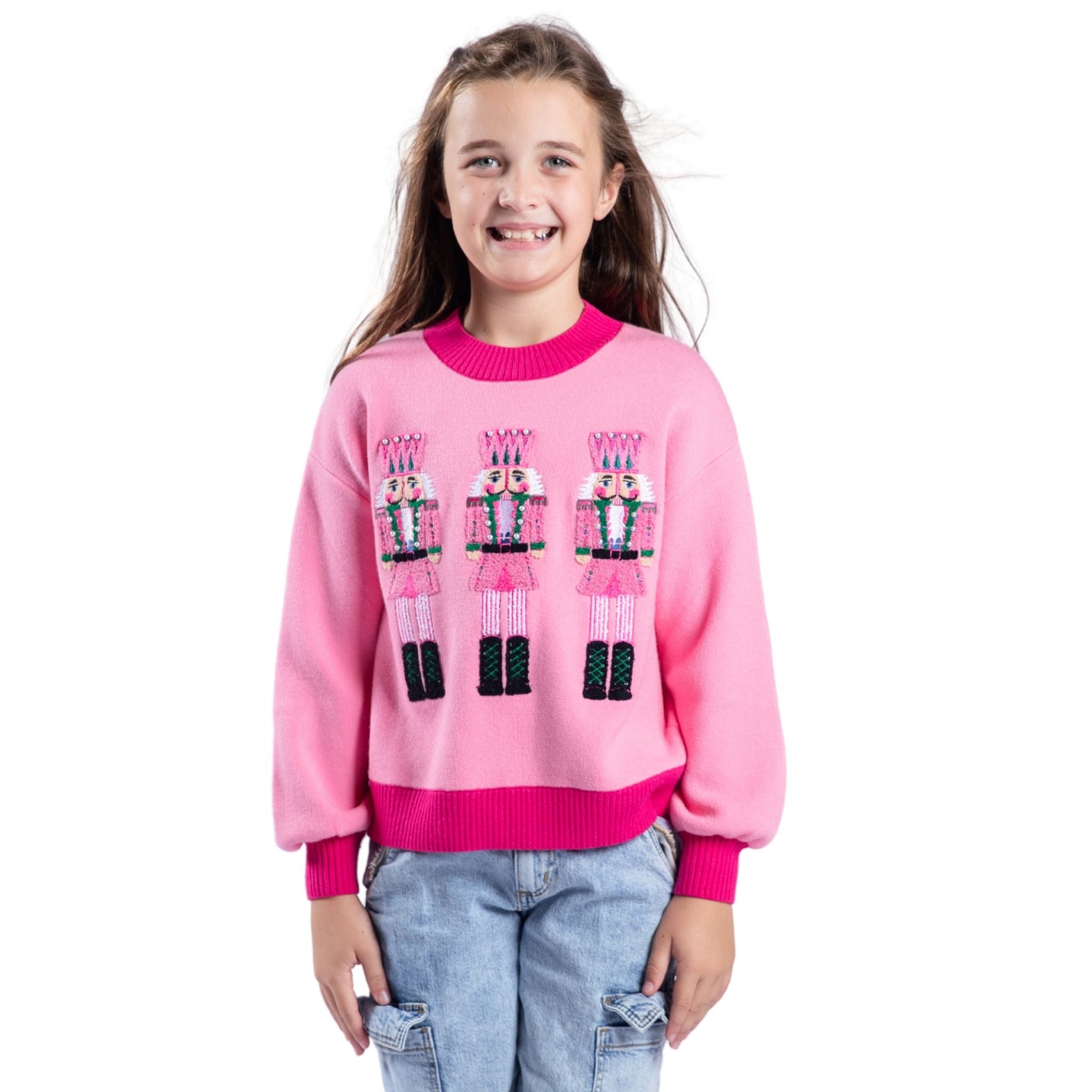 Kids Crackin’ Christmas Pink Crew Neck Sweater Assortment, No Display Package