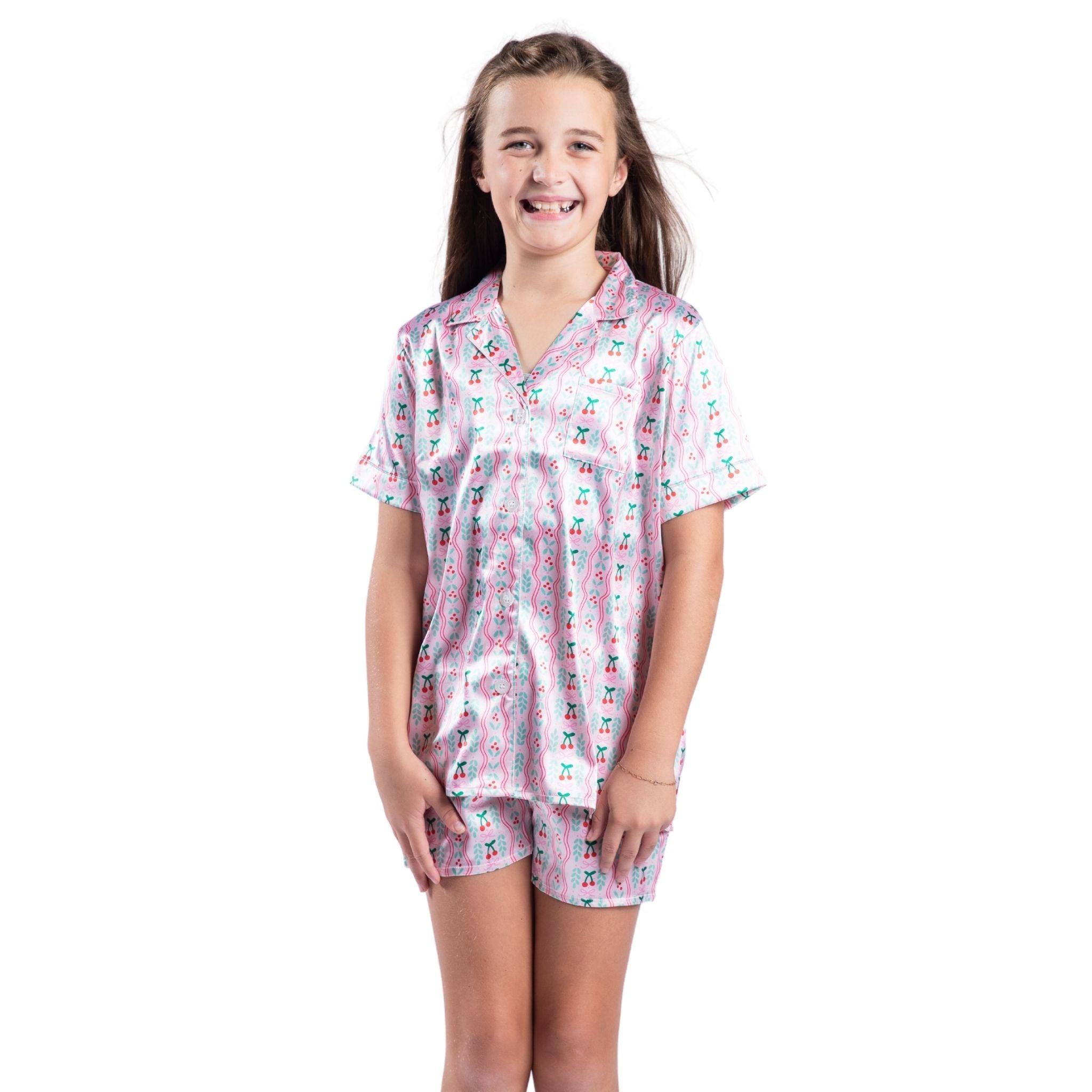 Kids Cherry on Top Satin Pajama Short Set Assortment, No Display Package