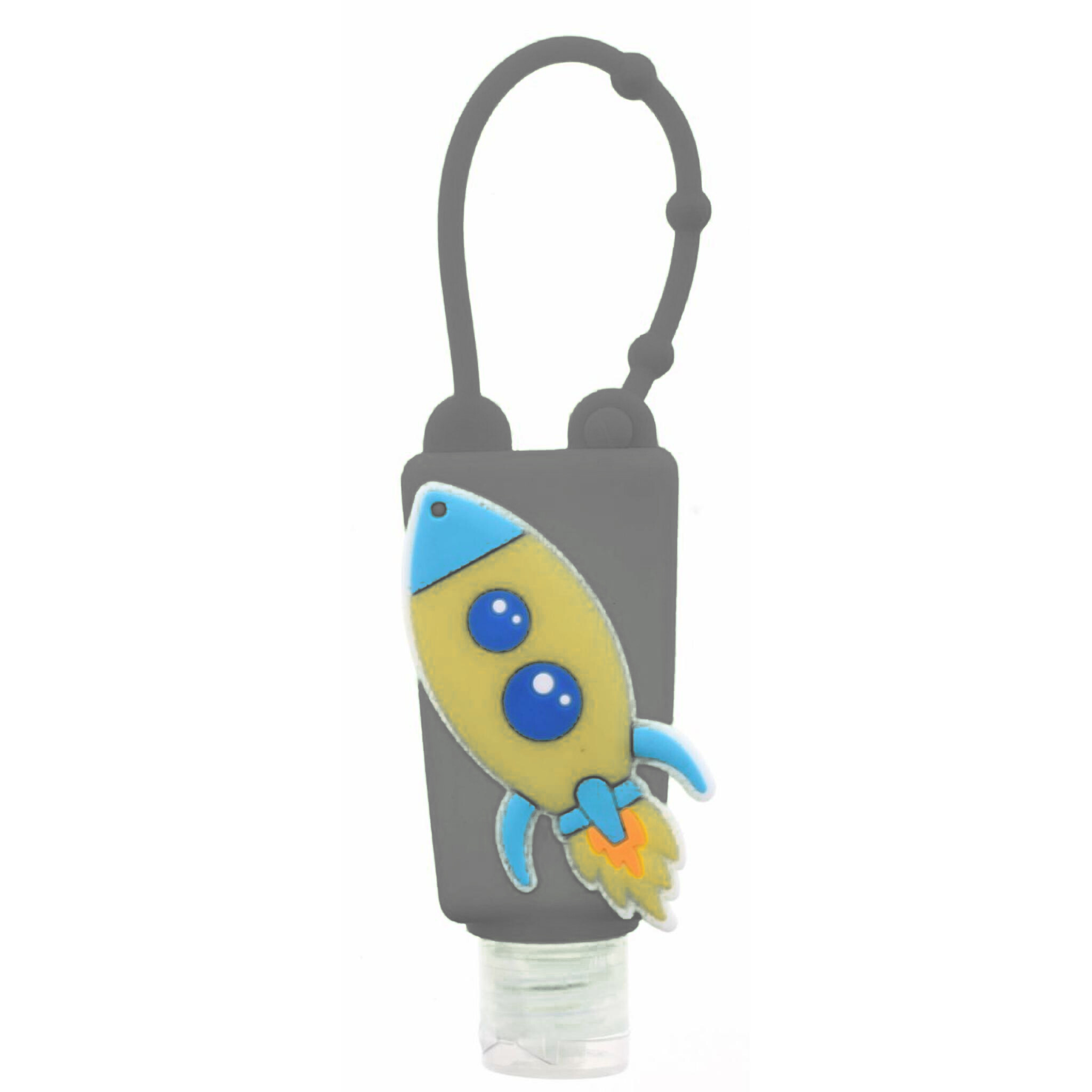 Black Silicone with Rocket Ship Hand Sanitizer Holder with Fillable Bottle