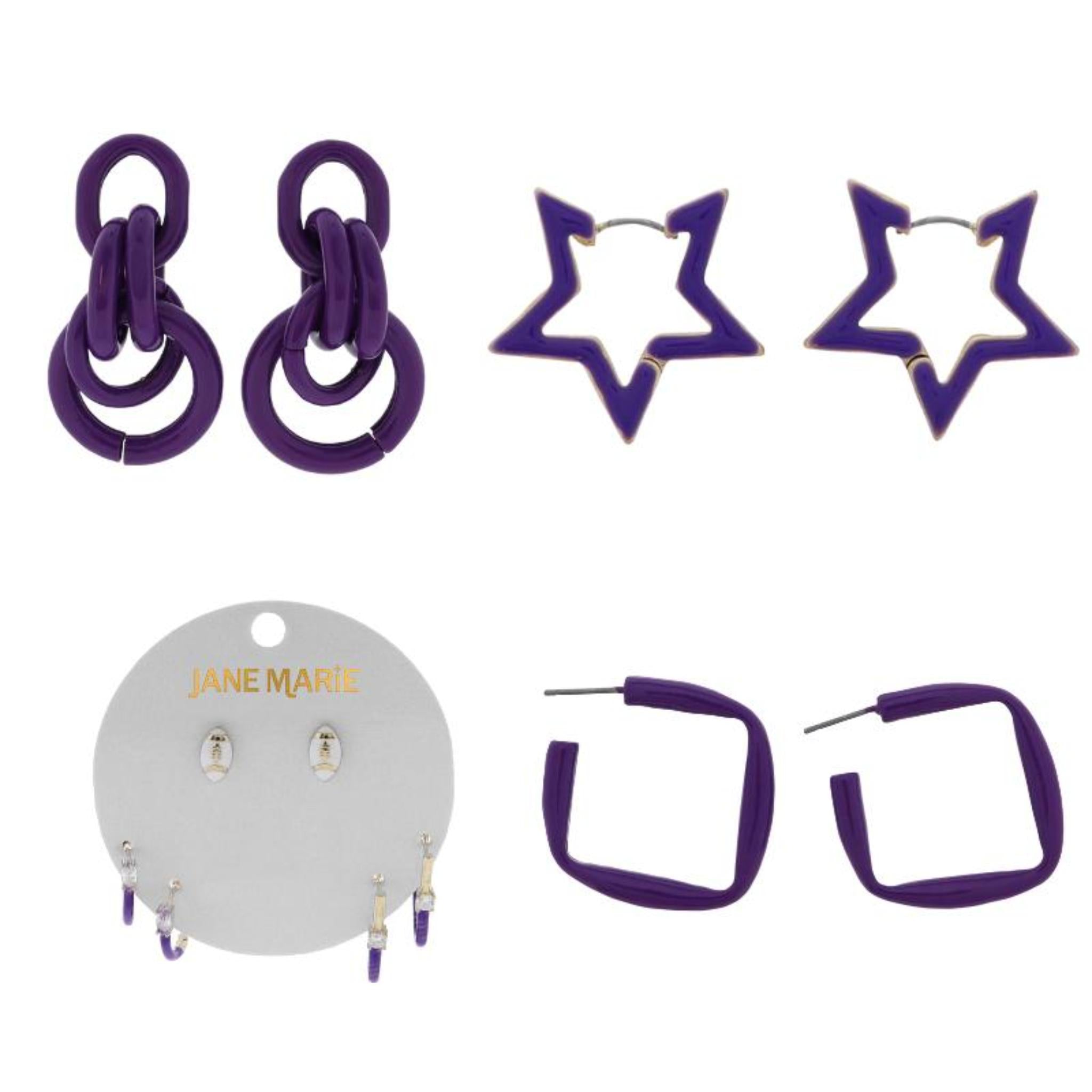My Game Day Color Purple Earrings, No Display Package