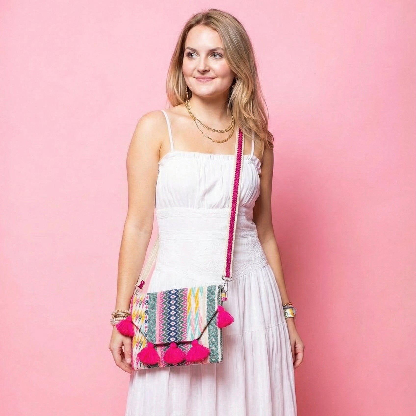Bright Crossbody Bag - Colorful Cotton Canvas Purse 10x8 Inch