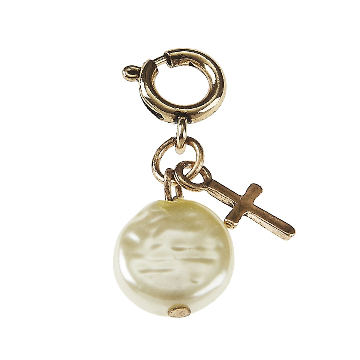 Light Antique Gold Cross And Coin Pearl Charm
