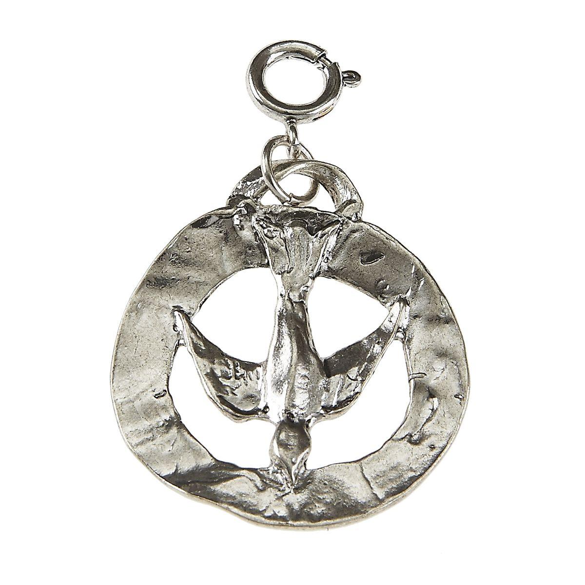 Light Antique Silver Bird In Circle Charm