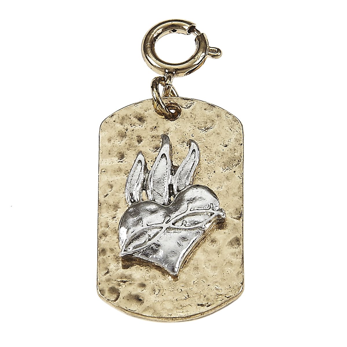 Antique Silver Sacred Heart On Antique Gold Dog Tag Charm