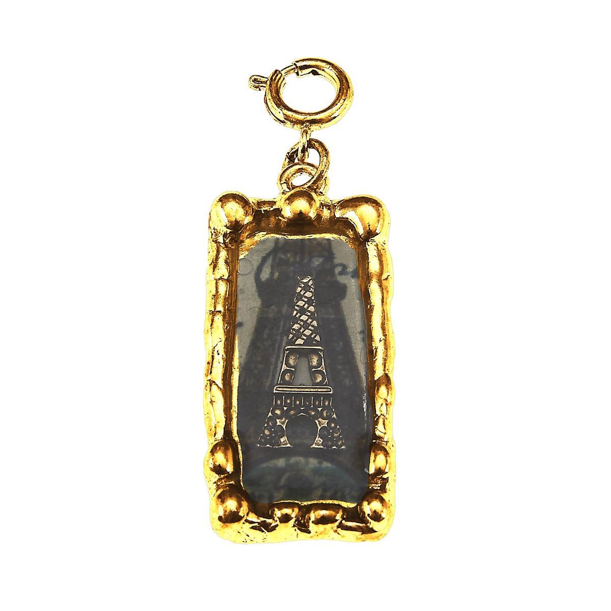 Eiffel Tower and French Words Antique Gold Rectangle Epoxy Charm
