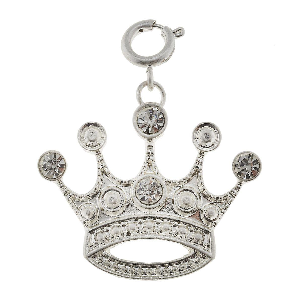 Antique Silver Crown with Rhinestone Corners Charm