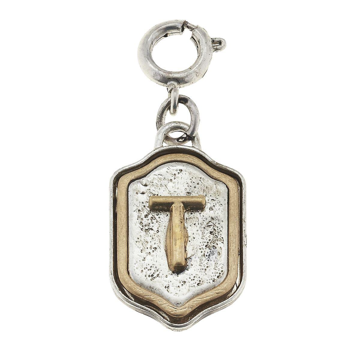 2-Tone Silver/Gold Monogram T Initial Charm