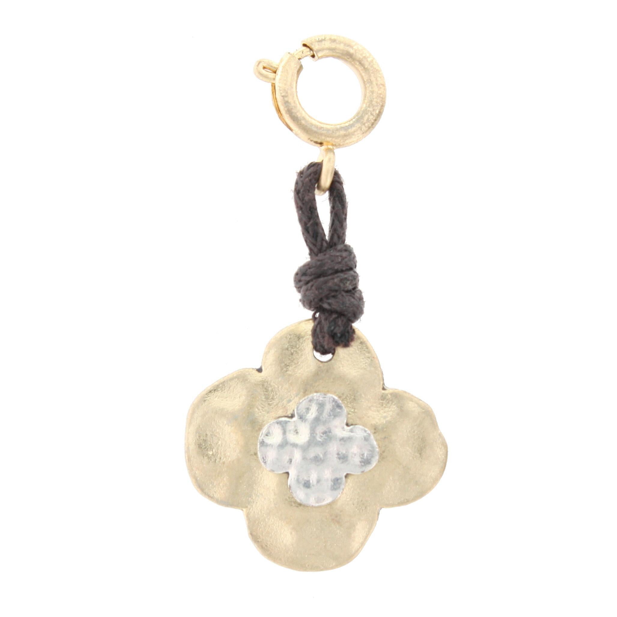 Silver Quatrefoil On Gold Quatrefoil with Leather Connector Charm