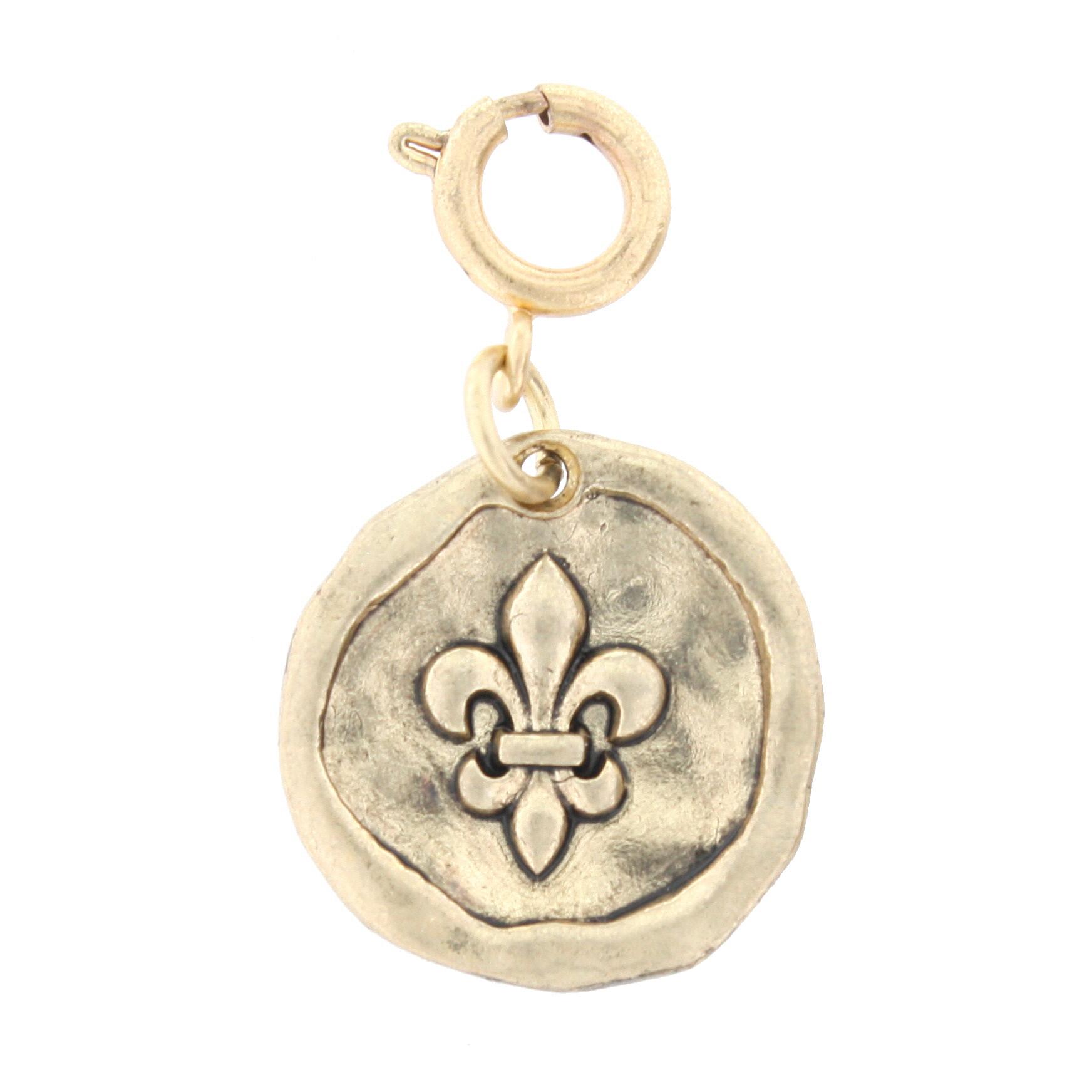 Gold Raised Fleur De Lis On Gold Disk Charm