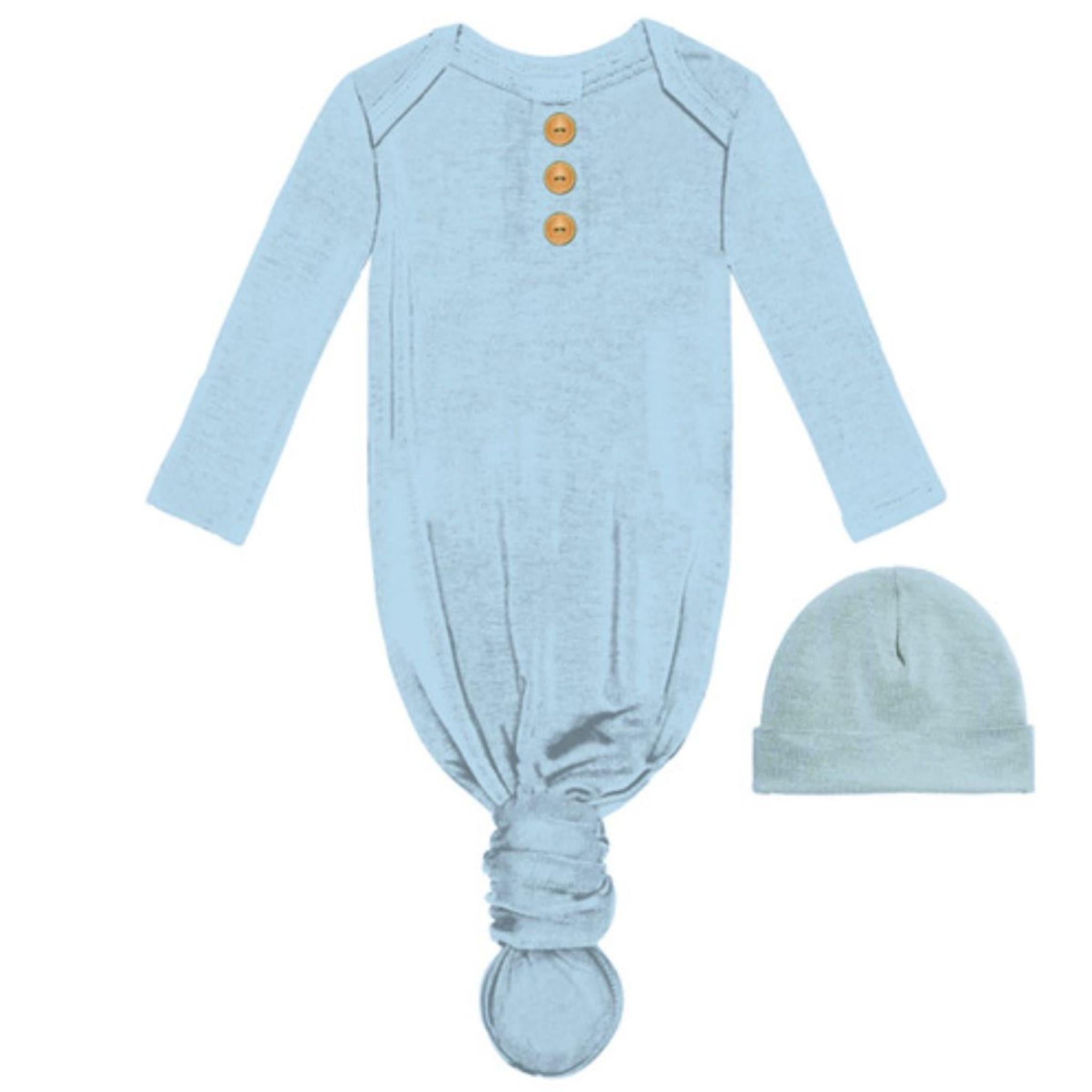 Baby Blue Baby Gown & Beanie Set