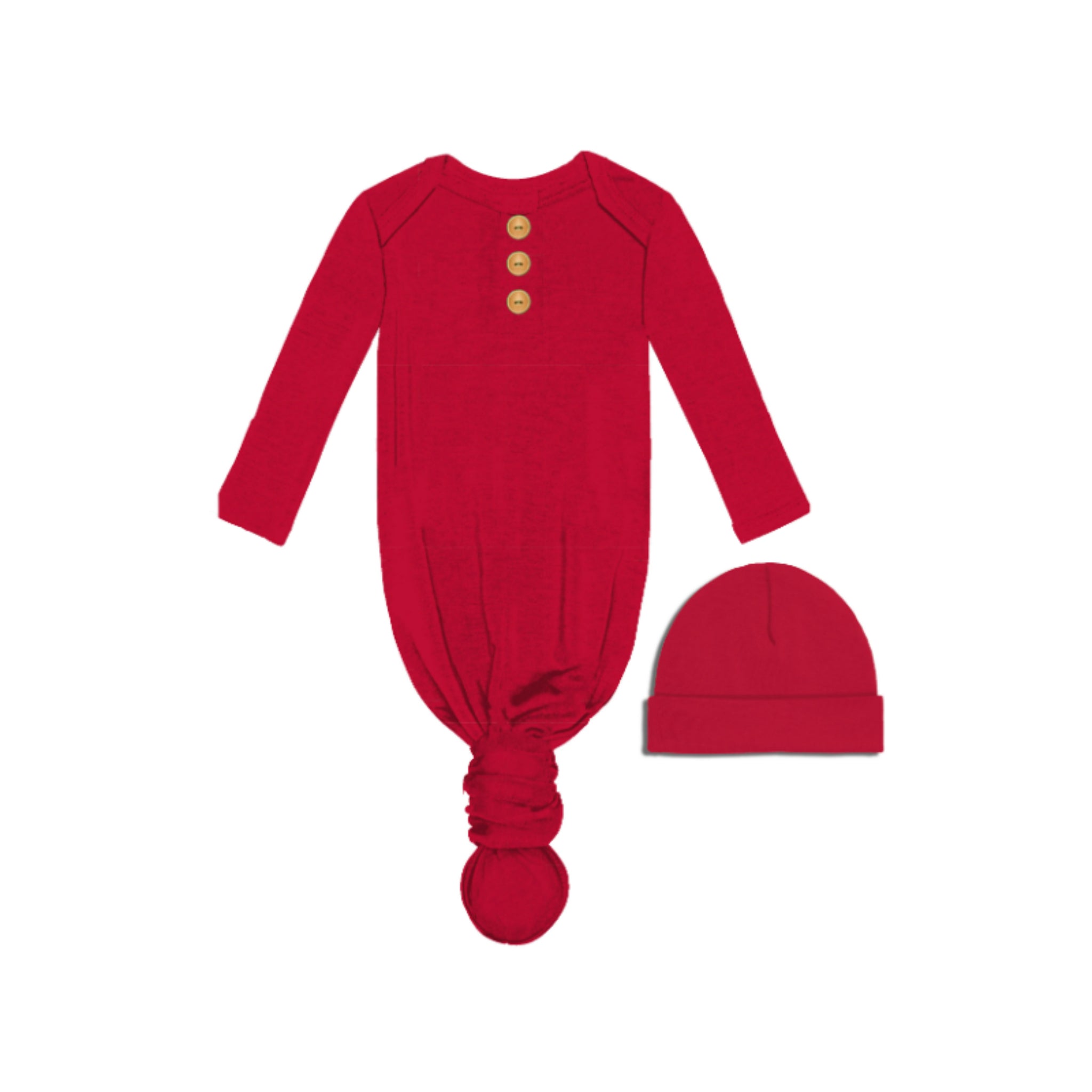 Kids Red Baby Gown and Beanie Set