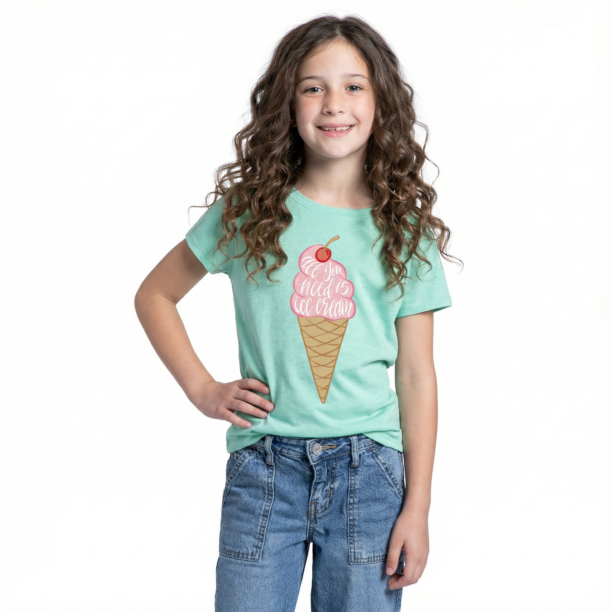 Kids All You Need Is Ice Cream Mint Crew Neck T-Shirt