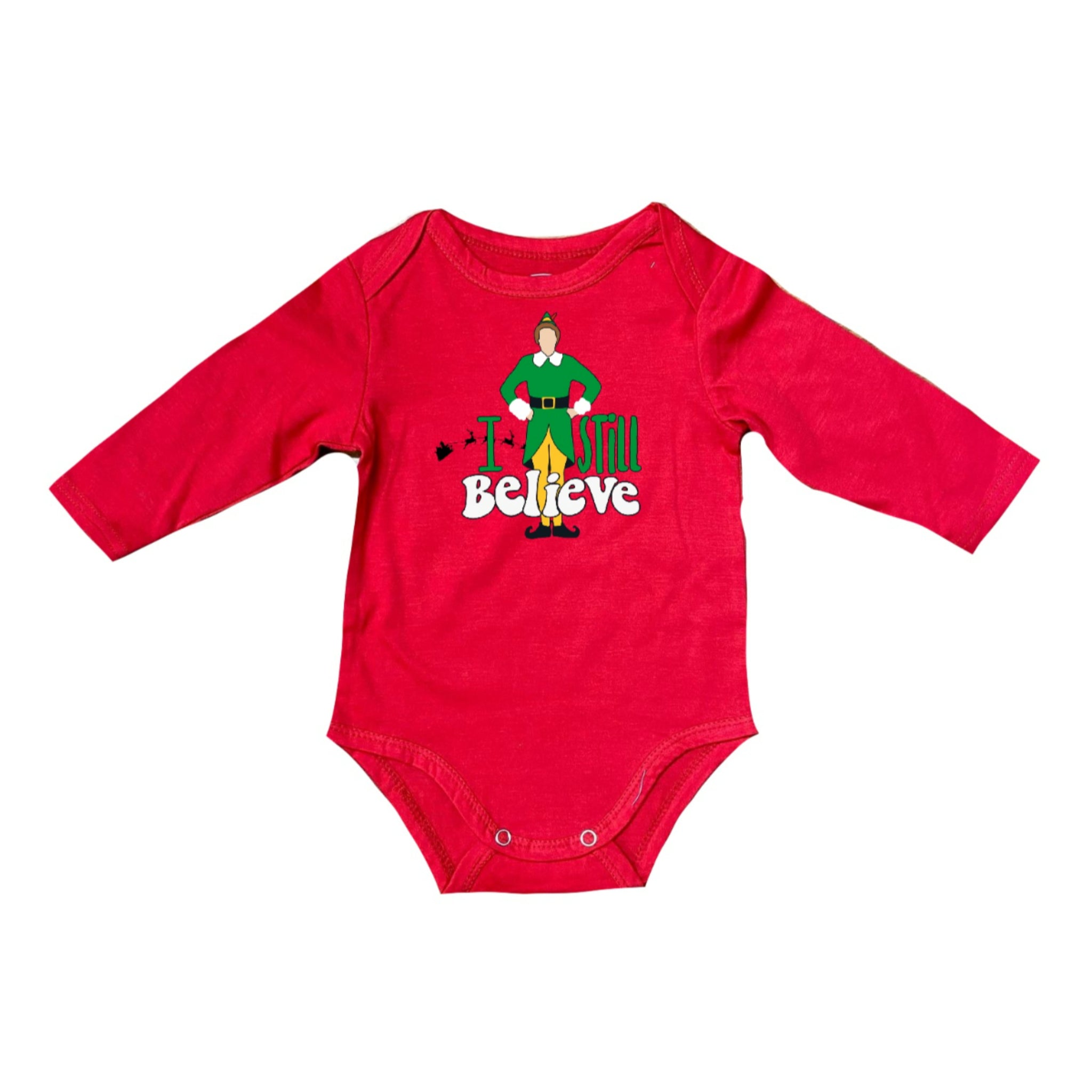 Kids I Still Believe Elf Long Sleeve Baby Onesie 12MO