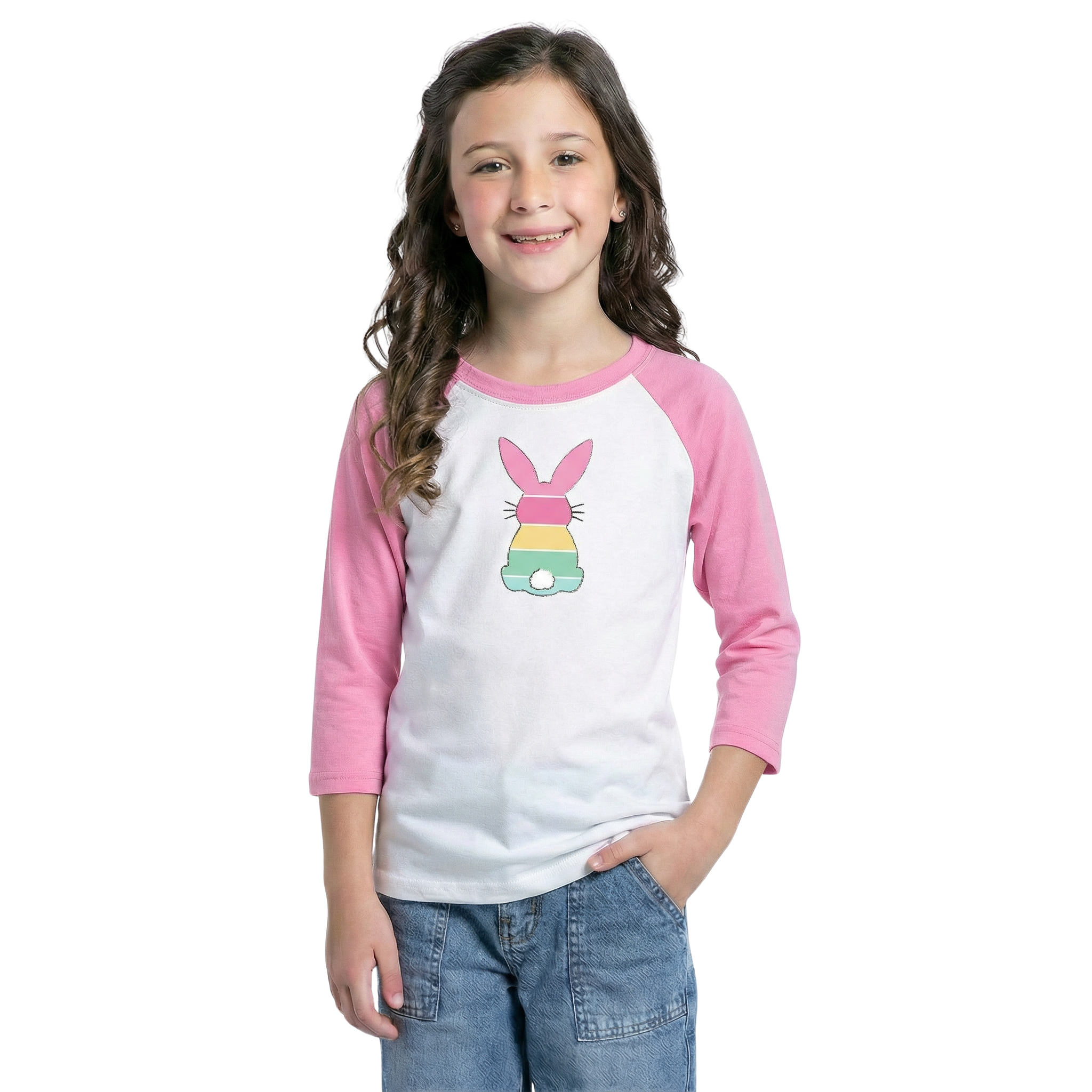 Kids Easter Bunny Crew Neck 3/4 Sleeve T-Shirt