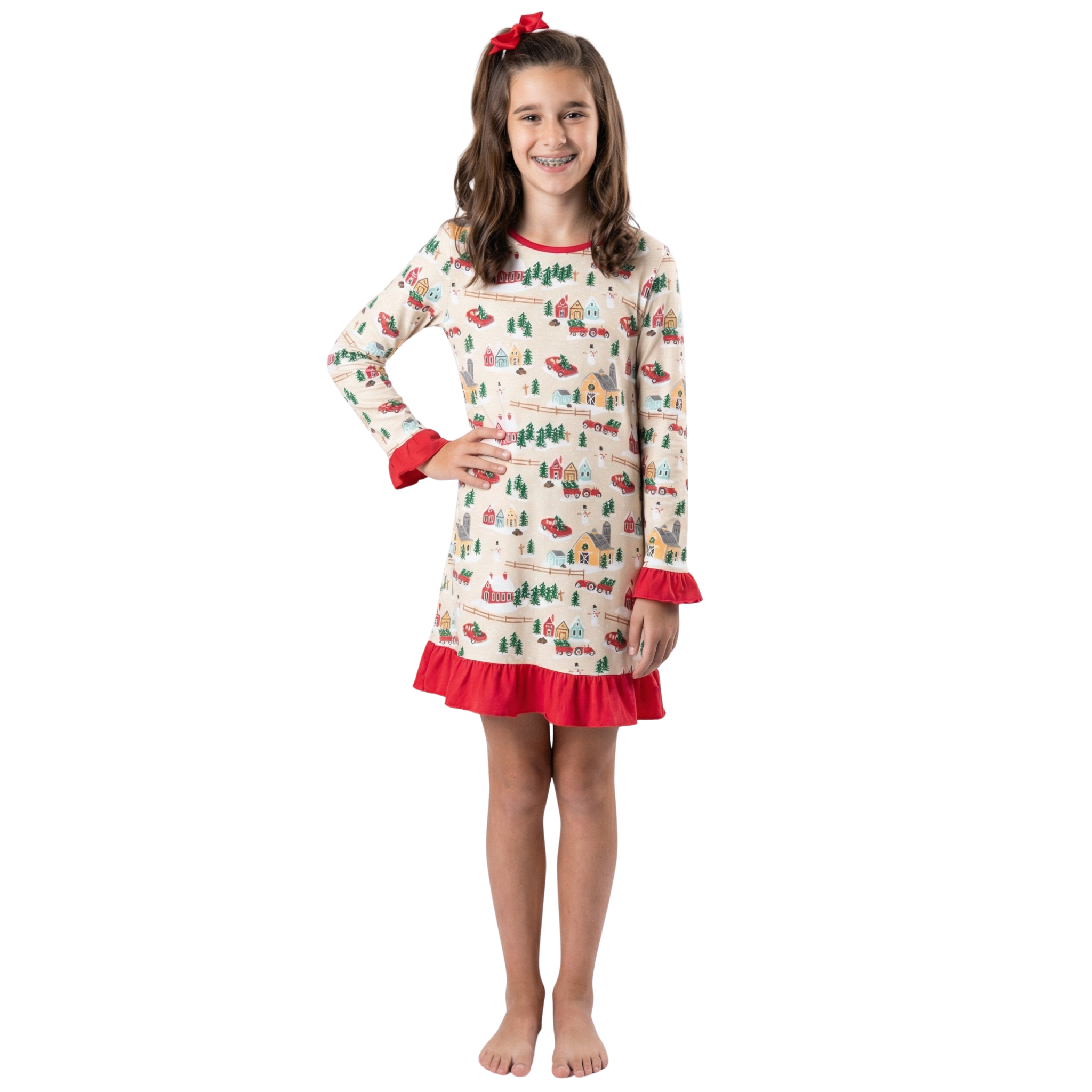 Kids Christmas on the Farm Tan Jammie Gown