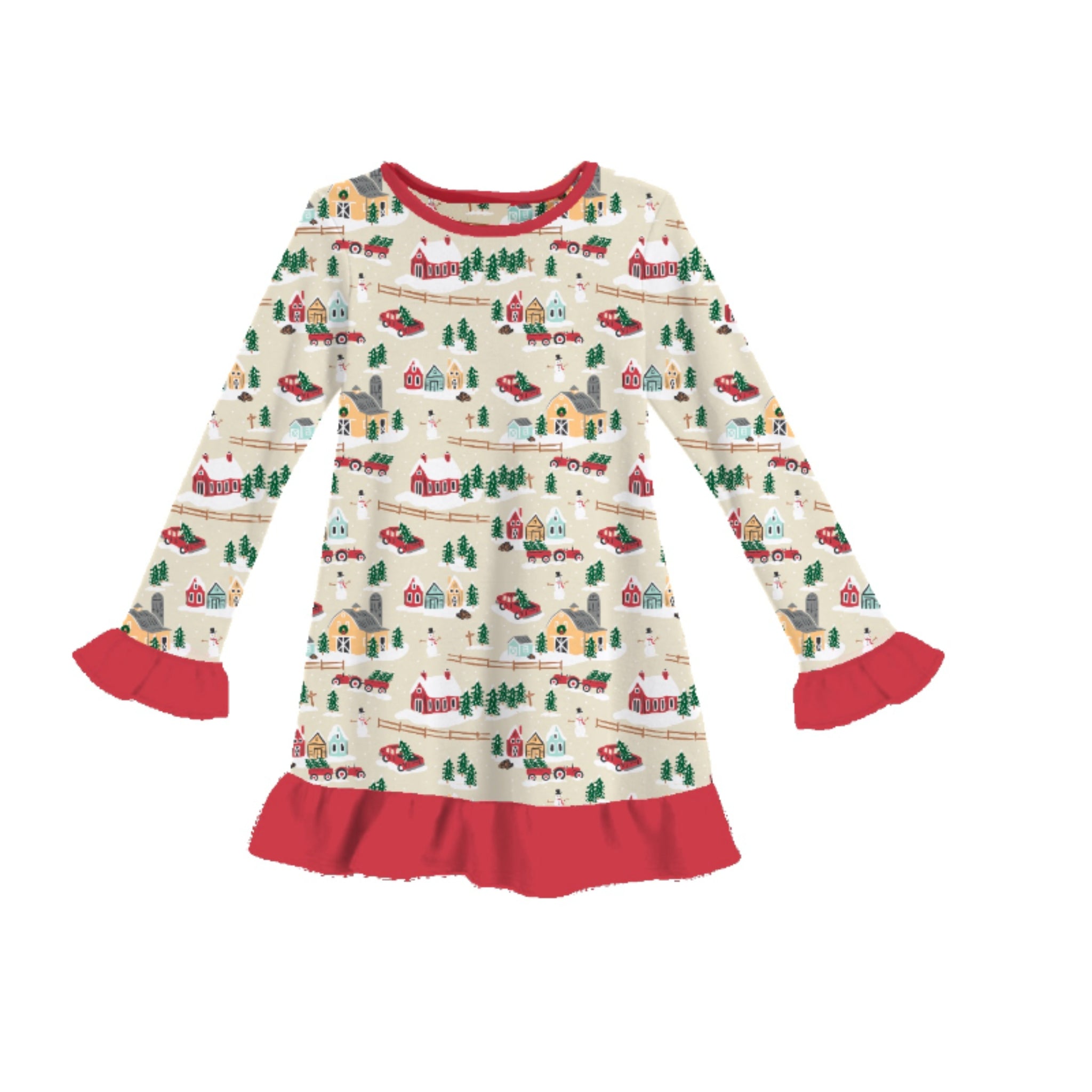 Kids Christmas on the Farm Tan Jammie Gown XS
