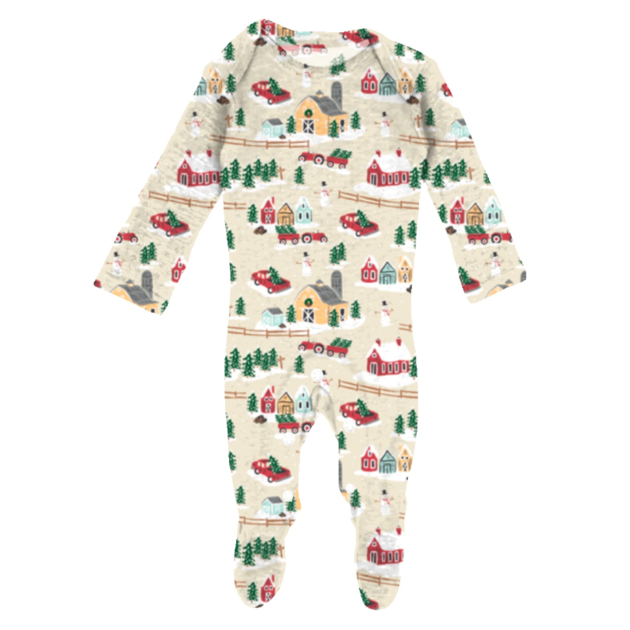 Kids Christmas on the Farm Tan Jammie Onesie NB