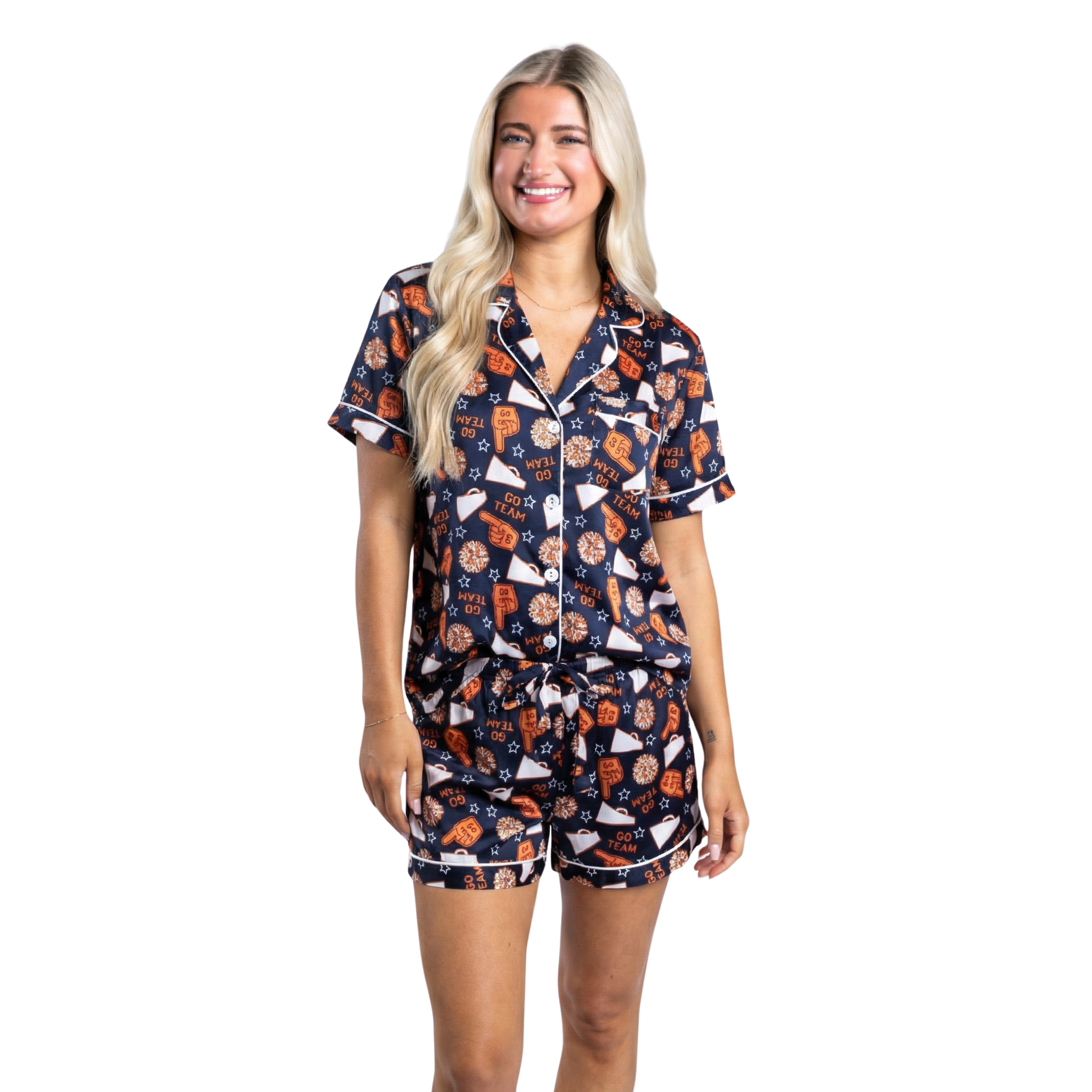Game Day Navy and Orange Satin Pajama Short Set